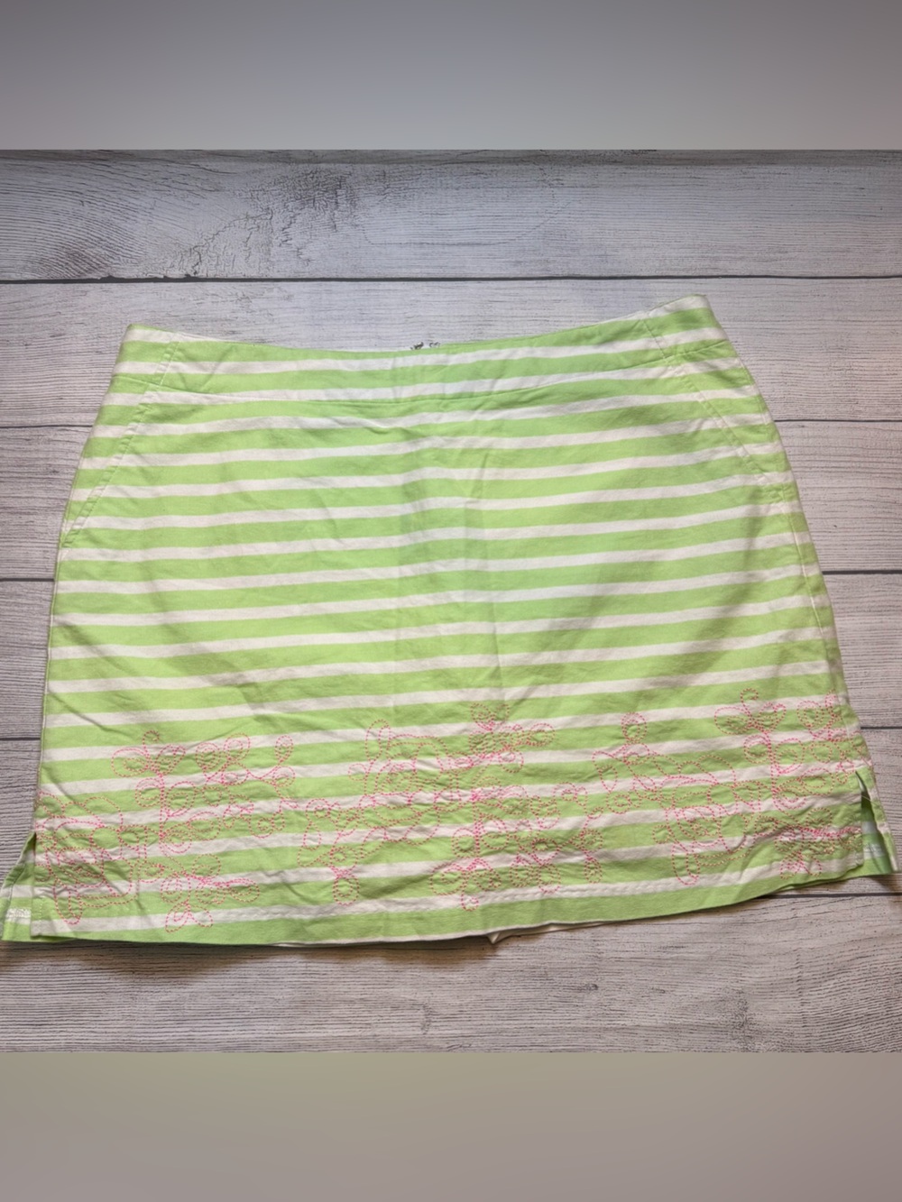 Lady Hagen Striped Green & White Golf Skort with Pink Embroidery